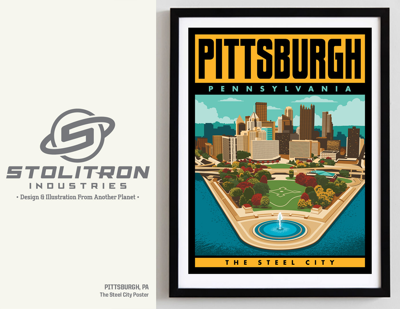 city graphic design  Illusrtration Pennsylvania pgh Pittsburgh poster print skyline travel poster