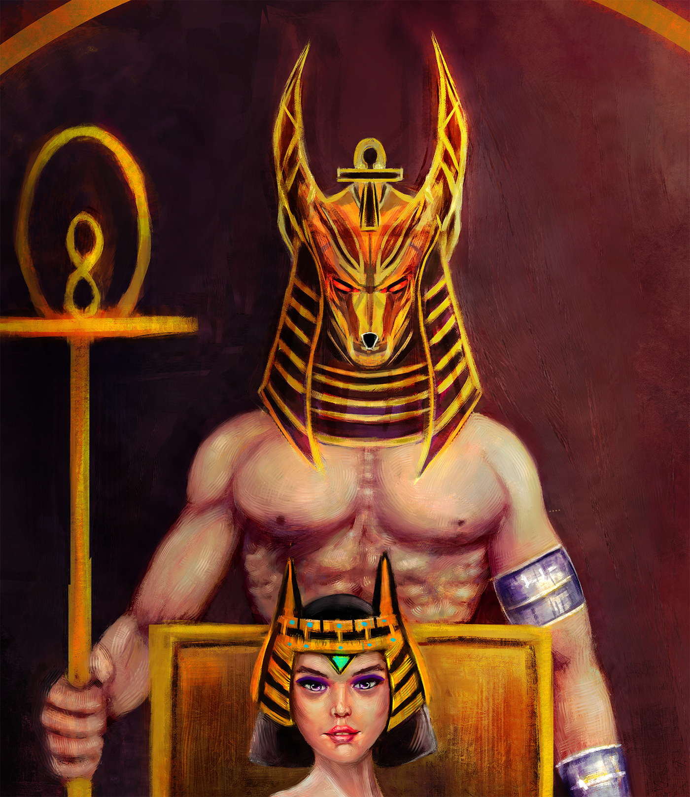 anubis Bastet digital painting Drawing  figure Gods of Egypt mytholigy painting   Pharaonic civilization wallarrt
