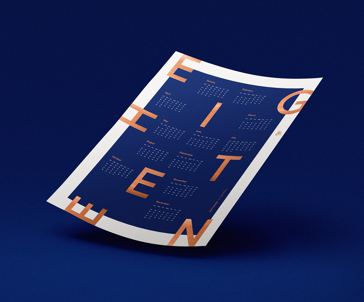 letterpress foil Hot Foil typography   calendar poster blue copper decoration home