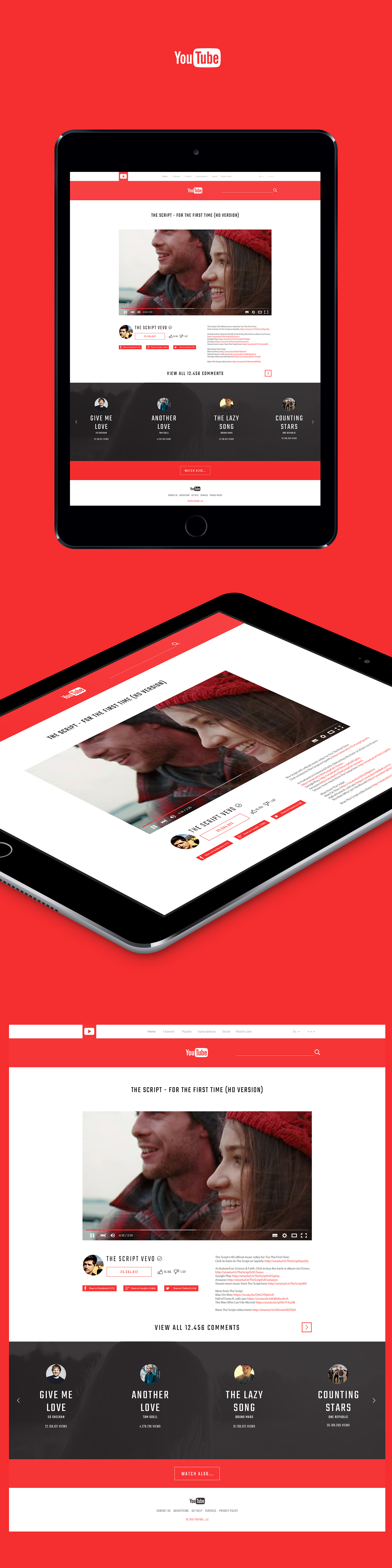 youtube vimeo video app redesign Mockup concept UI ux free red iPad apple