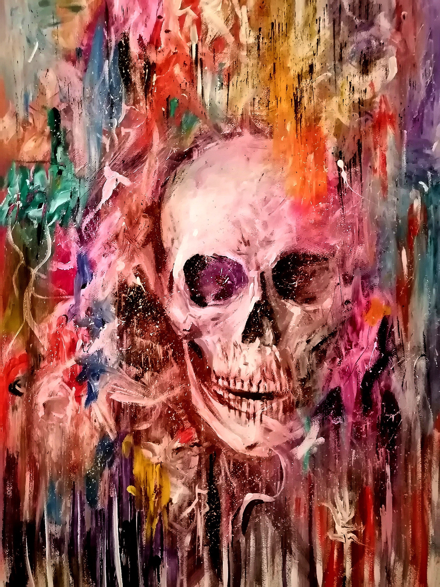 painting   gouache abstract skull horror colouful цветная art metaphoric allegory Space  expressive живопись портрет космос космическаяживопись red принт ярко contemporaryart красный
