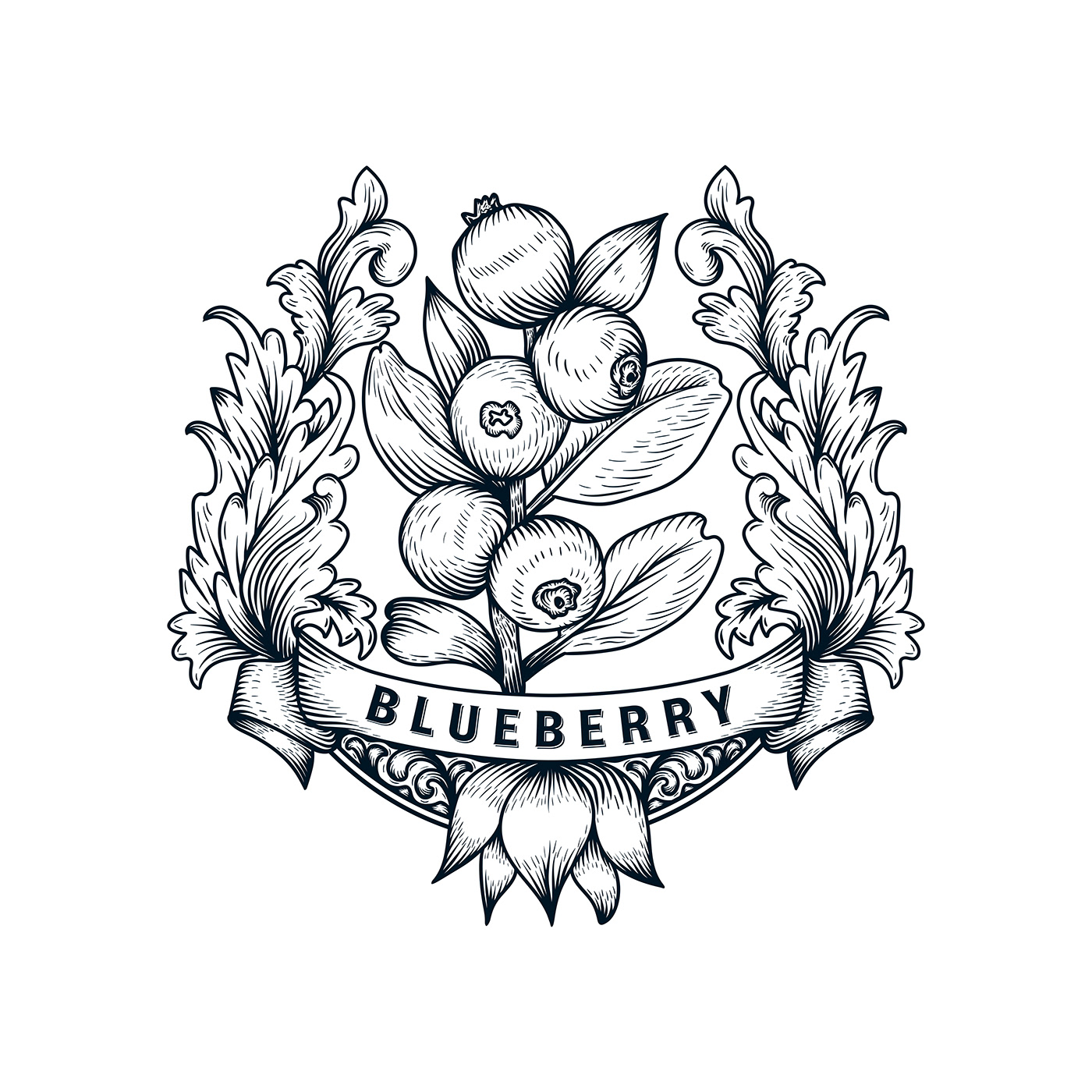 hand drawn logo vintage logo logo brand identity Logotype Logo Design organic logo Farm Logo blueberry berry logo