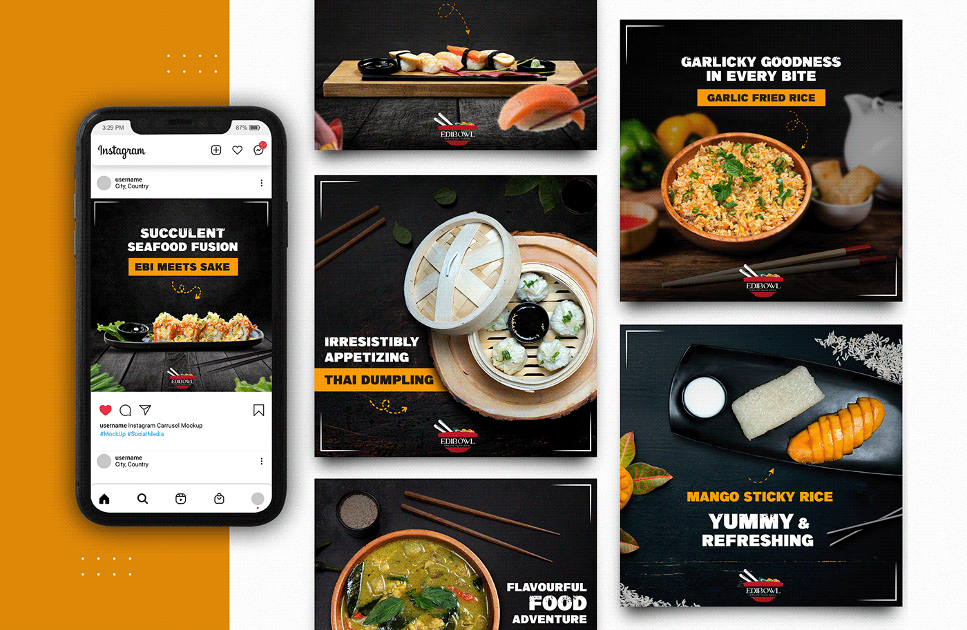 creative food ads dumpling Food  Fried Rice  japanese food menu restaurant social media food banner Sushi edibowl