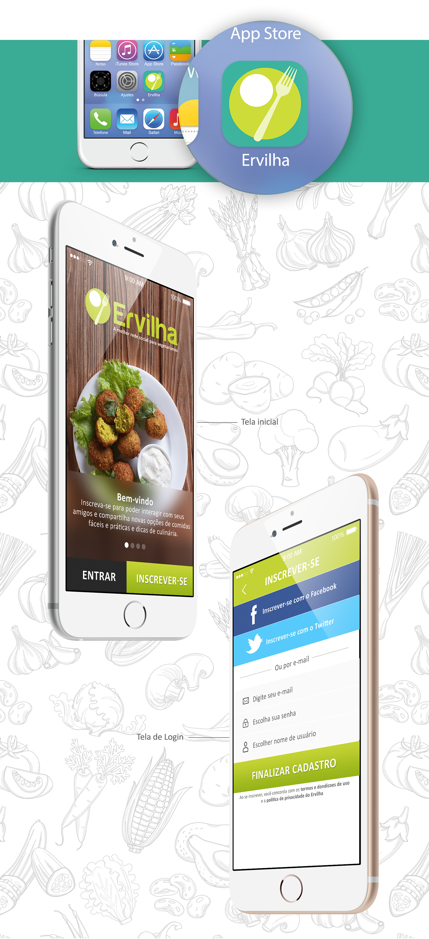 design de interface mobile experiência do usuário Aplicativo Vegetariano app aplicativo marca Vegano designer graphic