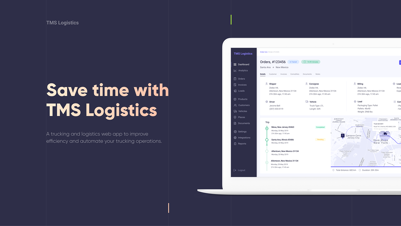 app delivery design Figma Logistics trucking ux/ui web app CRM