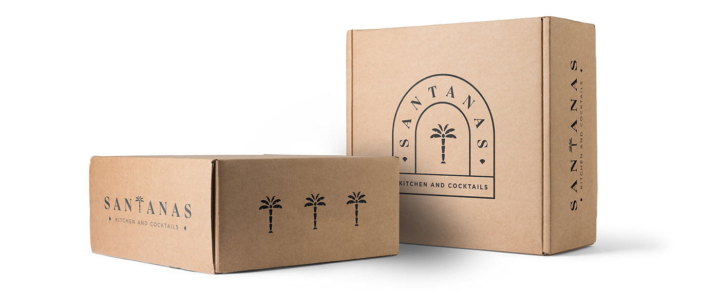 Brown box design for Santanas Restaurant with Brand logo printed on it.