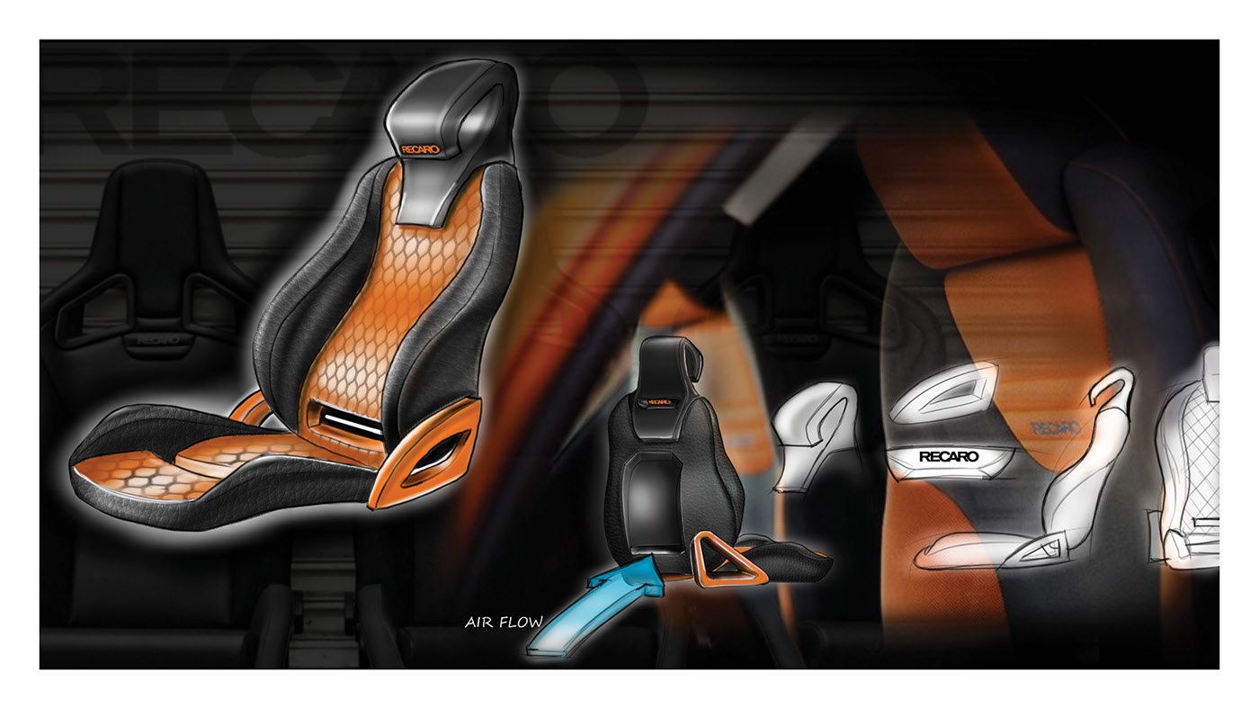 recaro automotive   seat concept styling  rendering sketchbook pro Drawing  industrial design  Automotive design