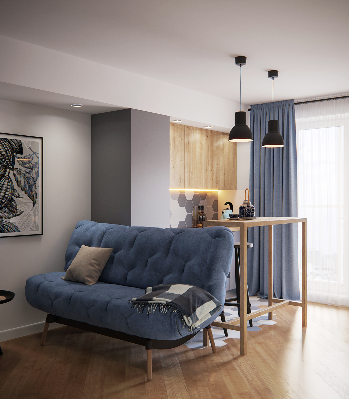 V-ray wood 3drender 3dsmax 3dvisualisation interiordesign cozy Studio apartment