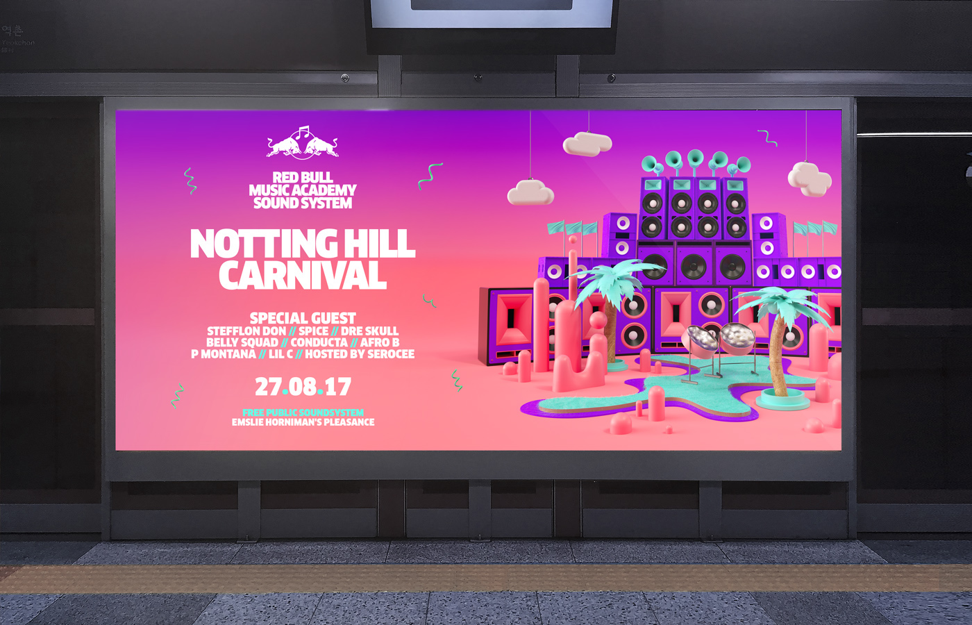 3D lowpoly Red Bull NOTTINGHILL Carnival Tropical sound rig speakers