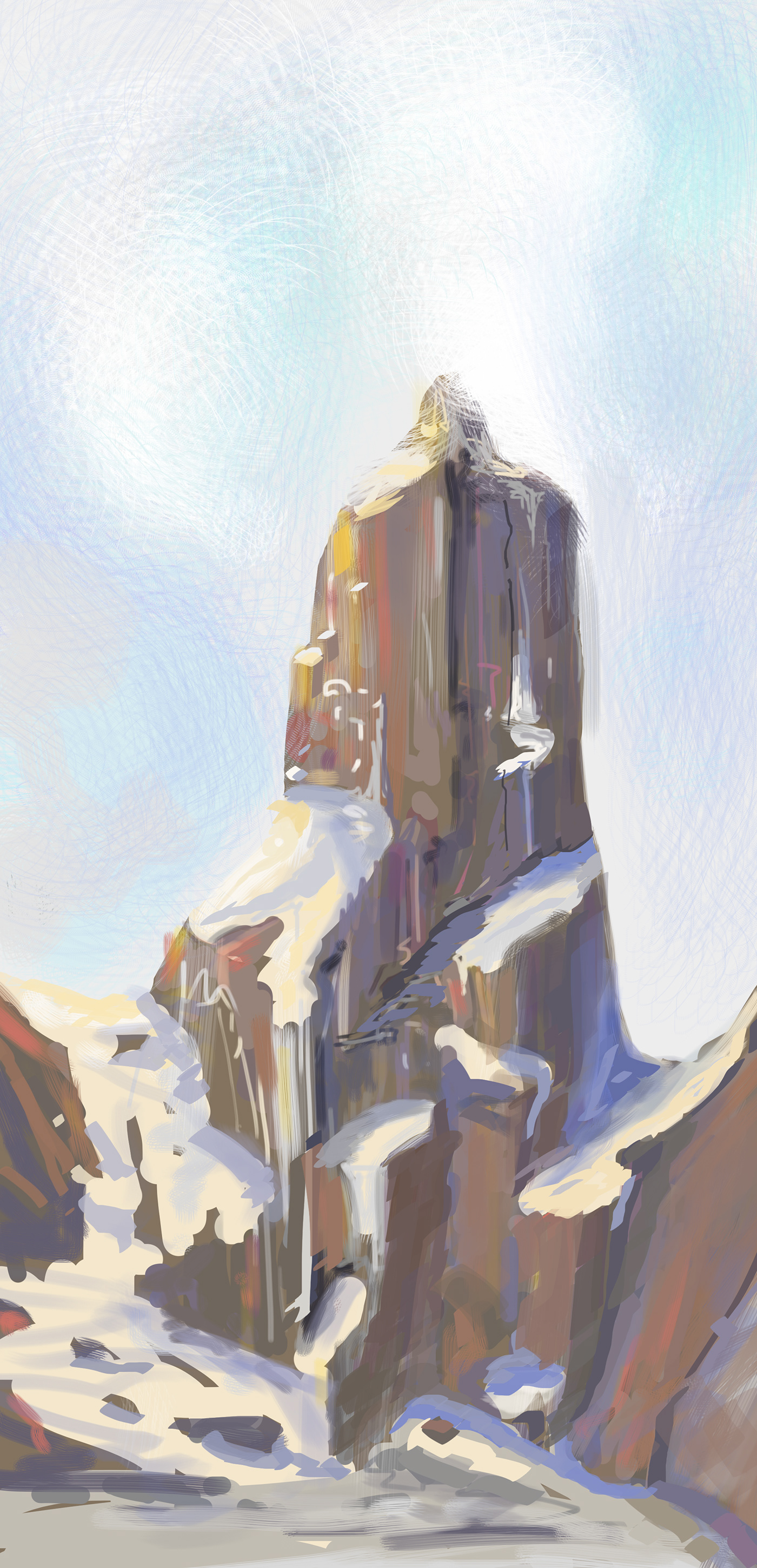 @mountain #mountaintower #peak ilovemountains Digital Painting Of rocks and snow portrait of a mountain blue snow and white peak and tower and shatuber
