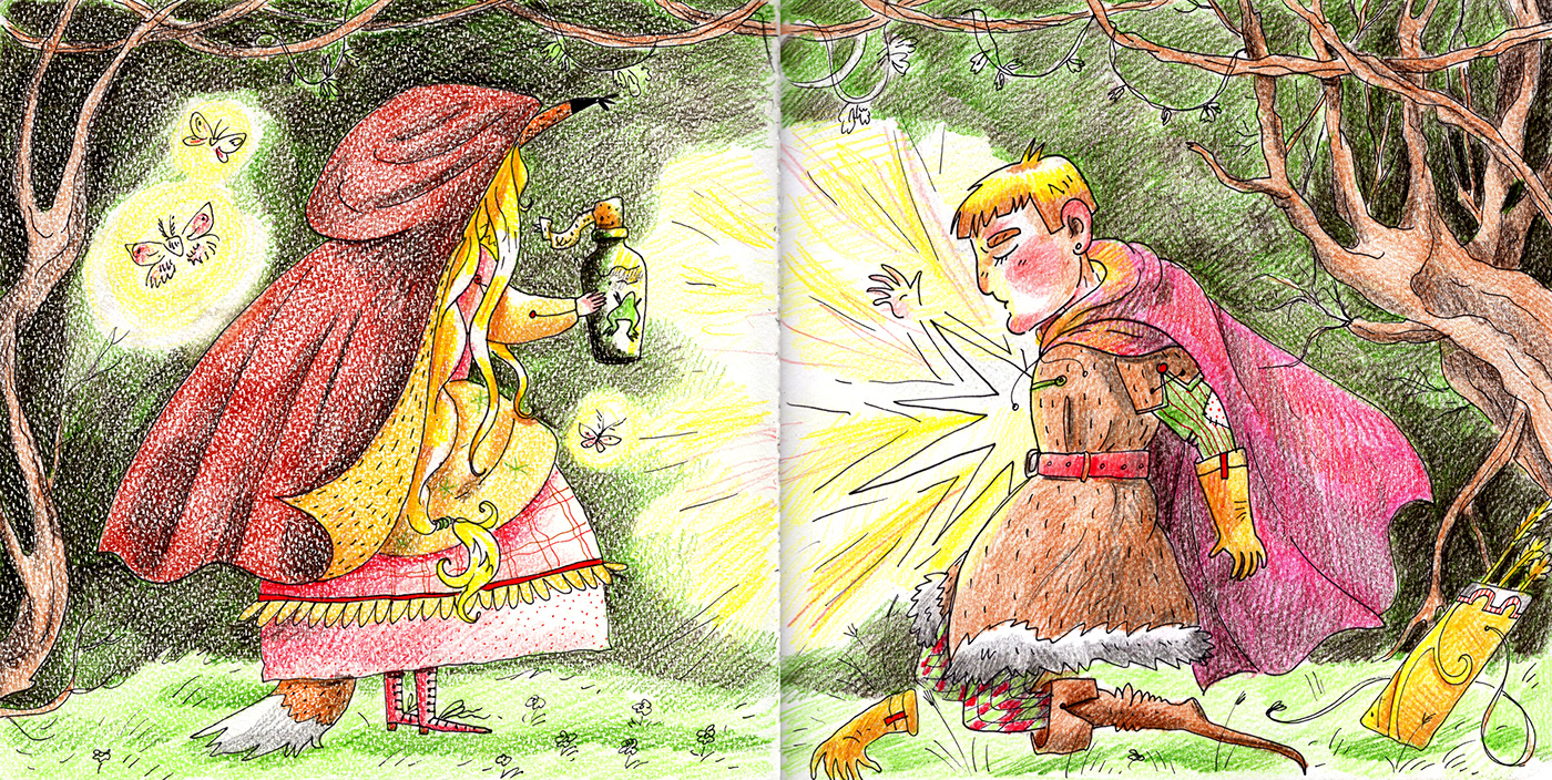 animals Author's book book colour pencils Drawing  fairy tale FOX hunter Love phantasy