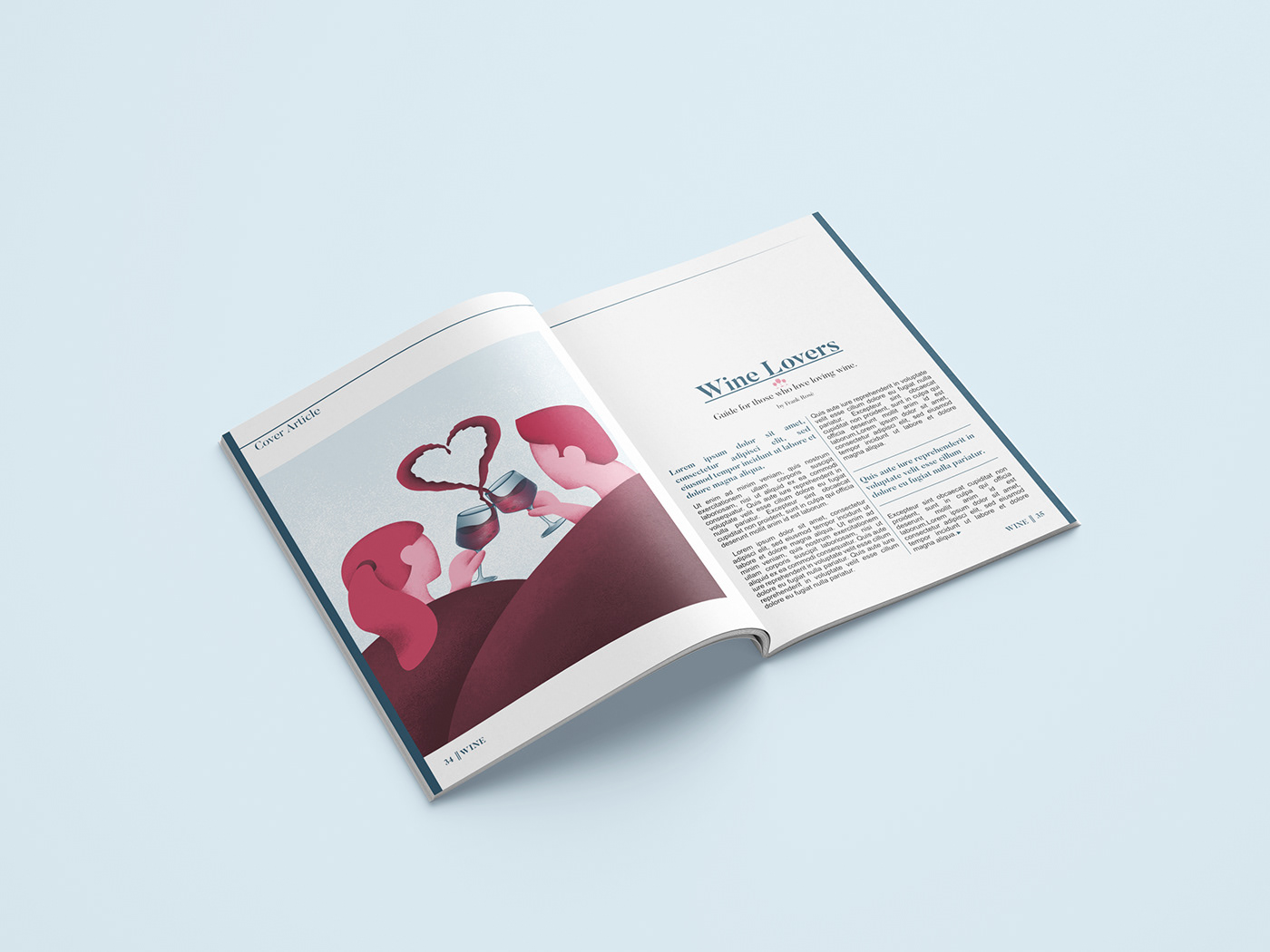 cover design editorial design  graphic design  ILLUSTRATION  magazine wine blue Love pink Food 