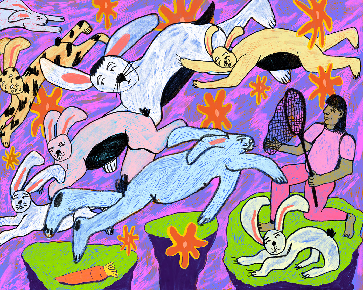 rabbit Flowers mixedmedia Procreate digital painting