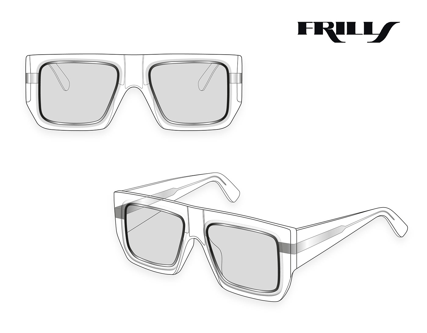 Eyewear technical flat sketches made with Adobe Illustrator