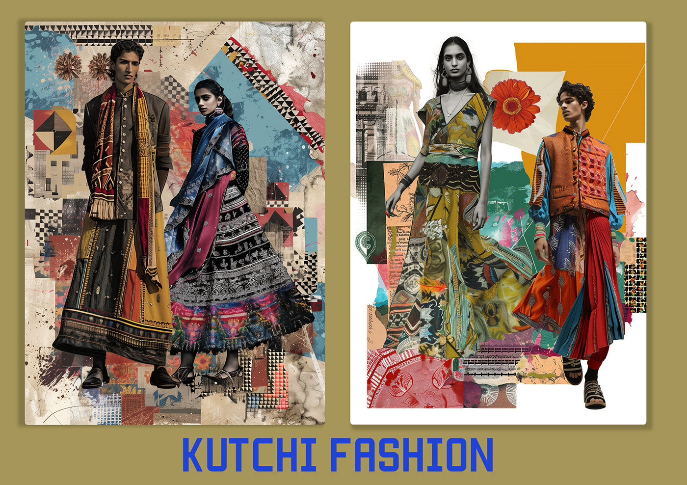 Fashion  moodboard visual identity cultural heritage kutch gujarat India fashion design digitalart Kutch embroidery