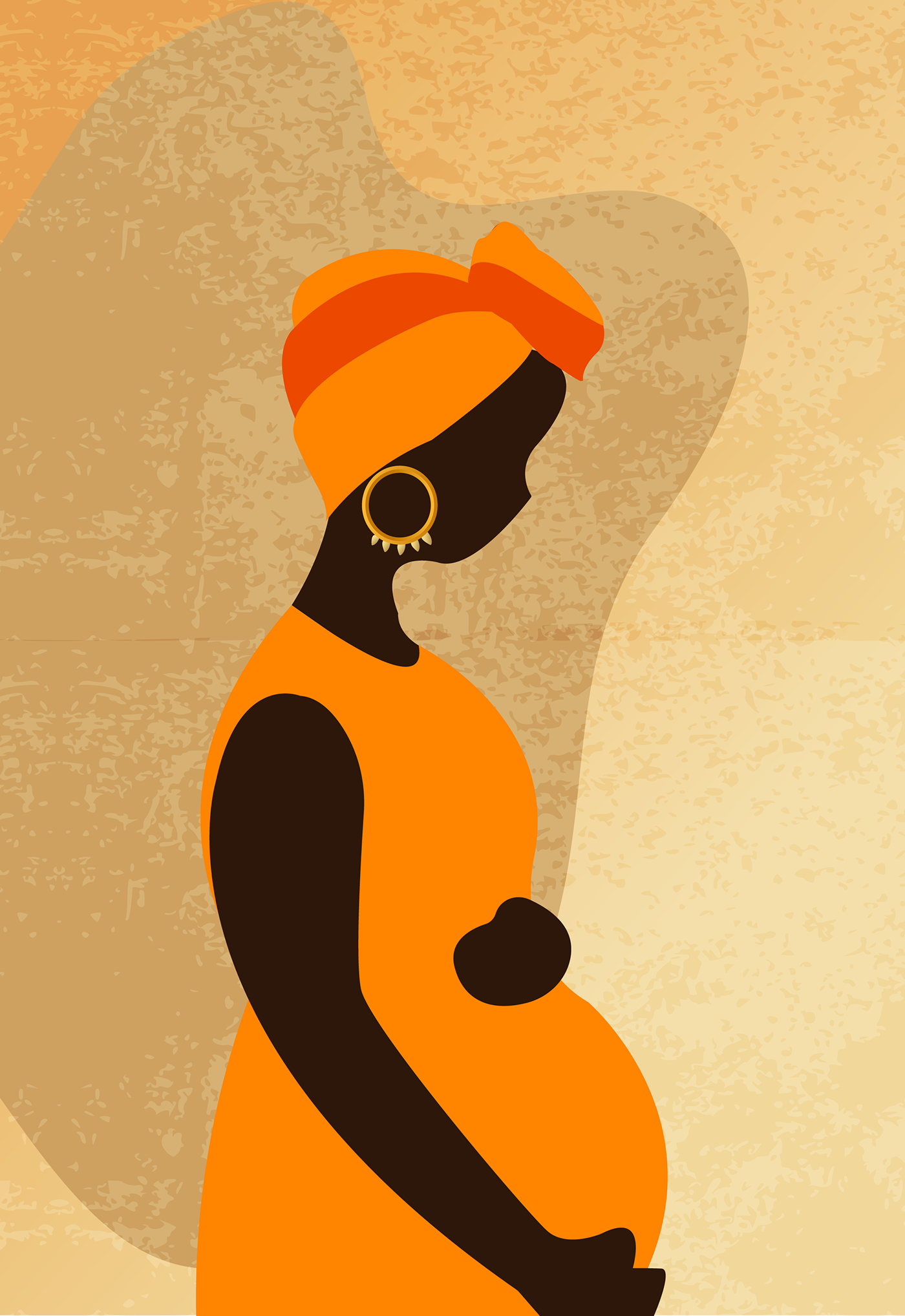 dark_woman earing orange pregnant turban woman