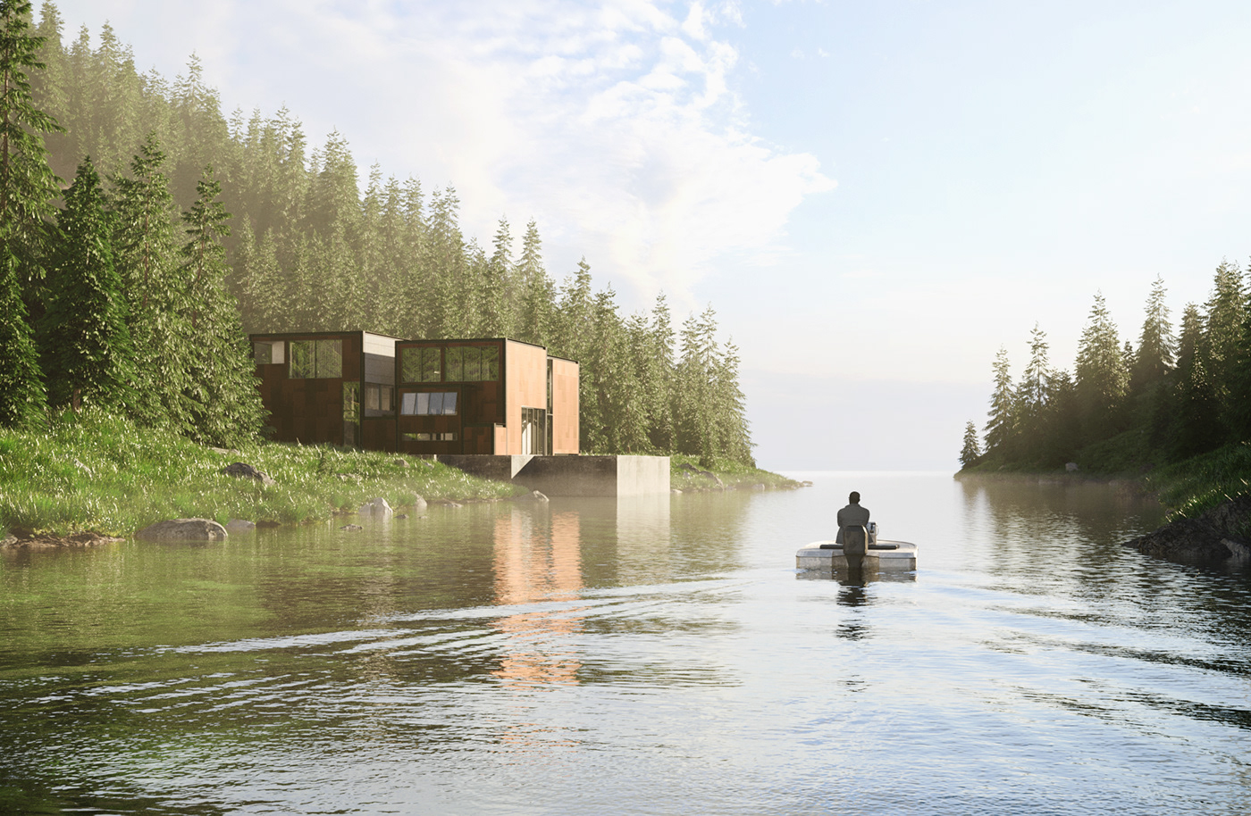 3dsmax corona Render visualization architecture exterior Nature forest water