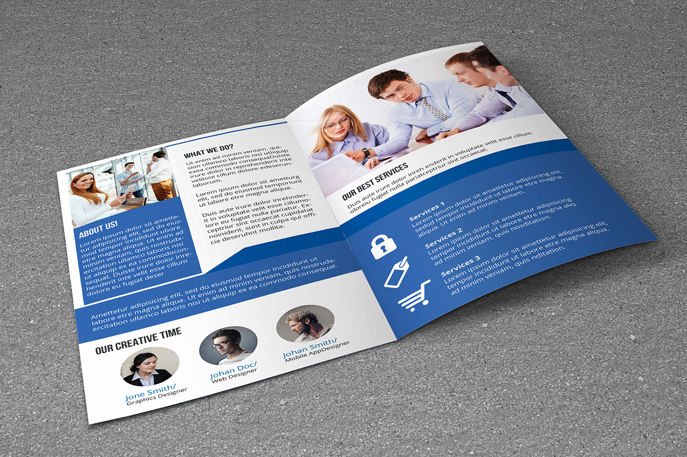corporate brochure business template company photoshop psd bifold minimal blue