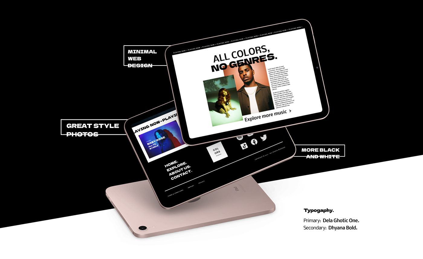 UI/UX Website Design music colors minimal black and white people Style fashion design Photography 