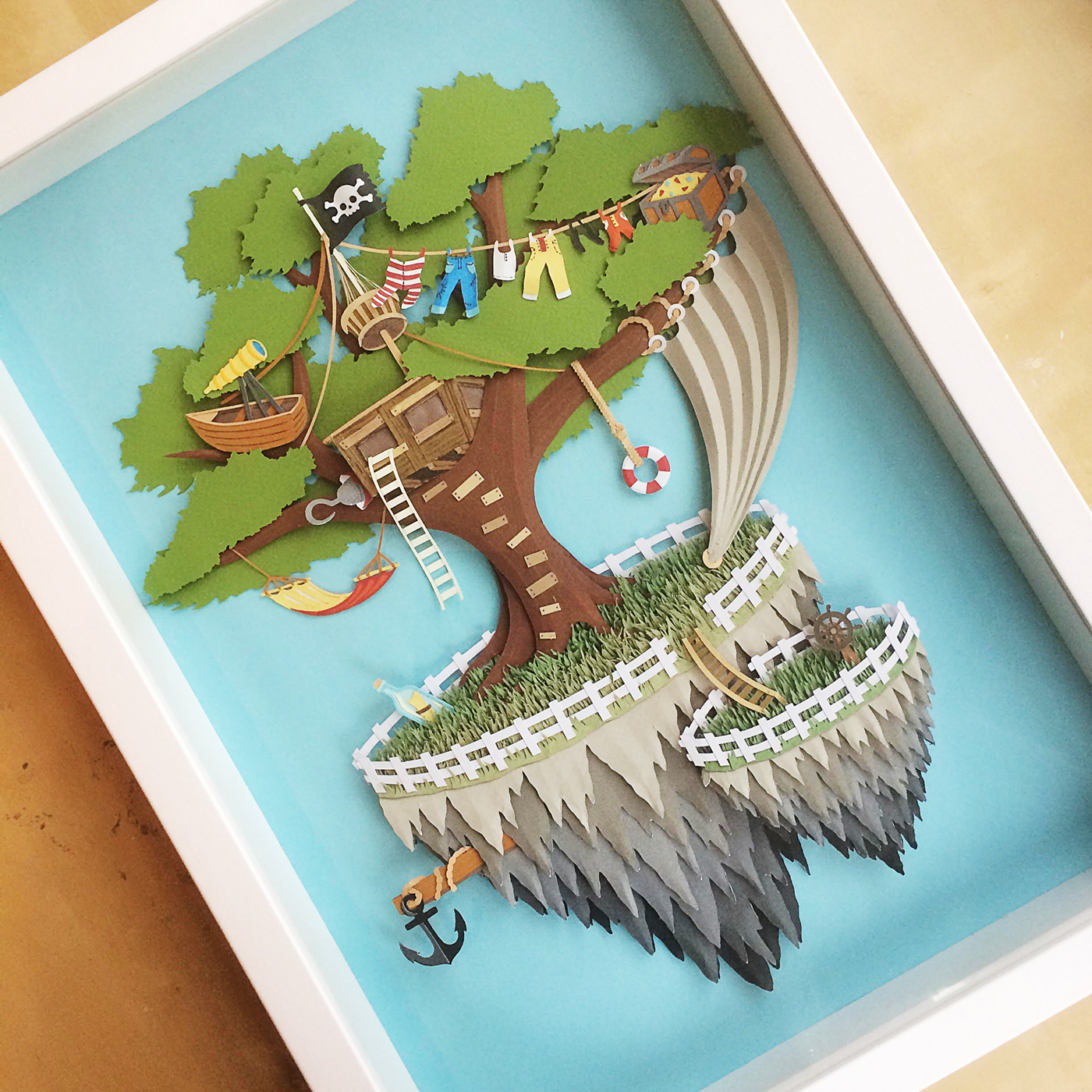 paper pirate book fairy tale Treehouse children peter pan smoke Island papercraft