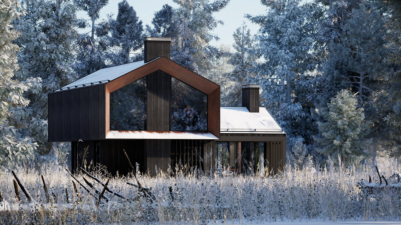 architecture wooden house visualization Render modern archviz exterior twinmotion Twinmotion render winter house
