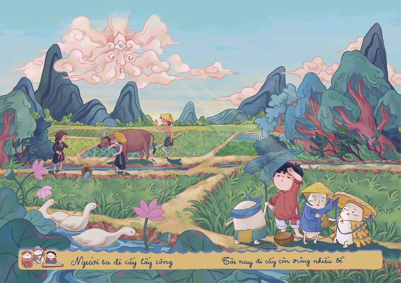 Character children country environment farming folktale ILLUSTRATION  Picture book Rice vietnam