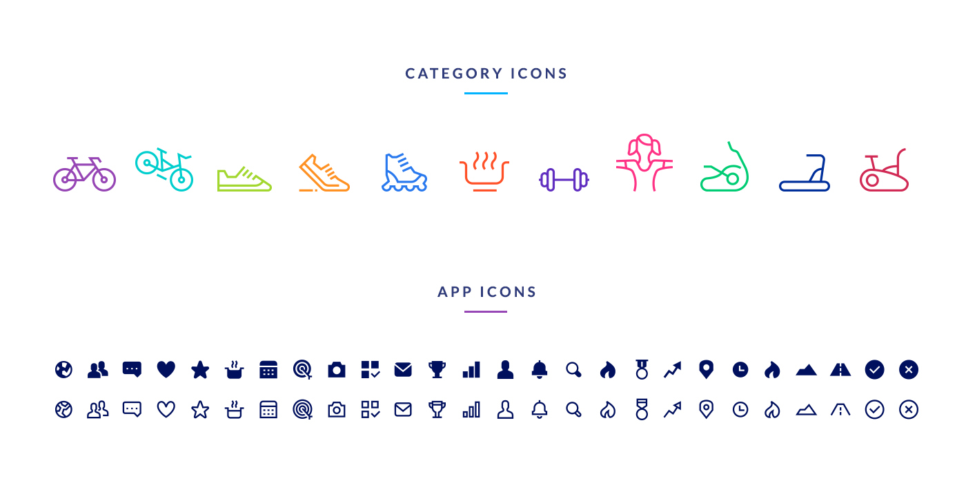 fitcompany sport app facebook illustrations vivid colour running ux UI icons design