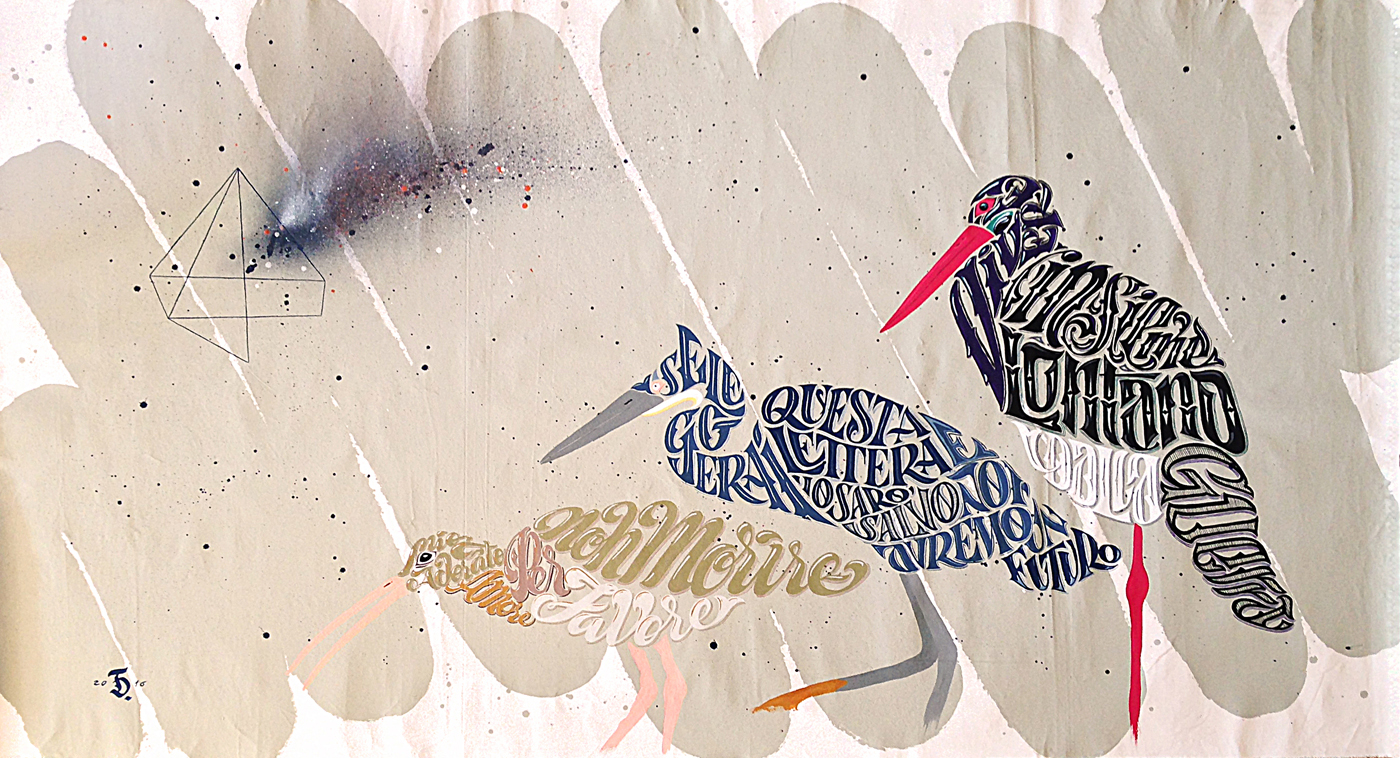 Calligram lettering HAND LETTERING canvas art flamingo portrait birds type