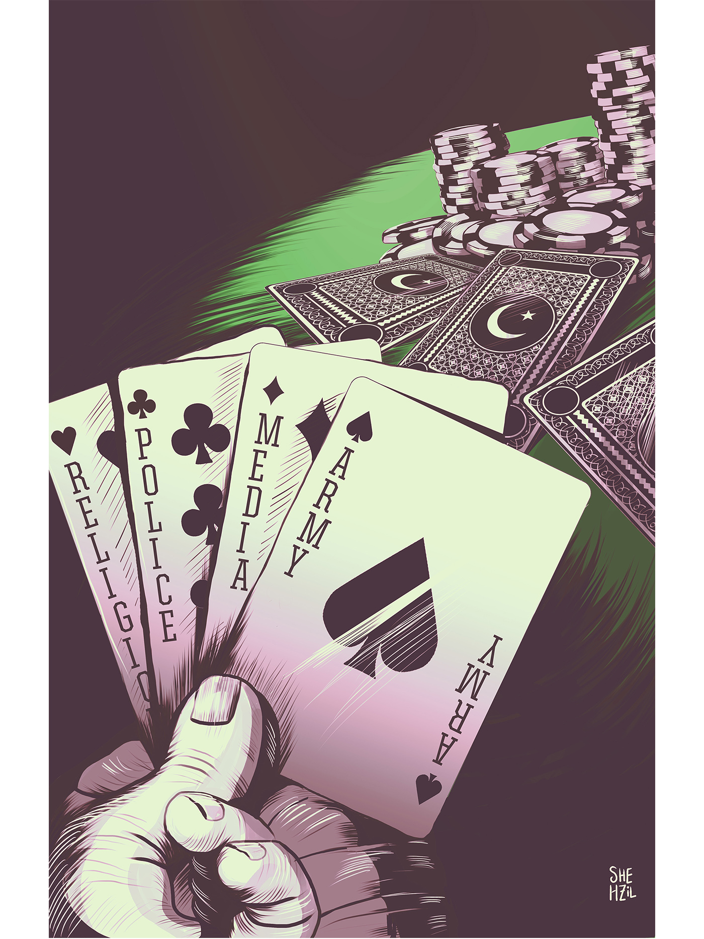 Pakistan politics political cartoon satire media television poster design Poker game Playing Cards ui design information design line drawing technical drawing