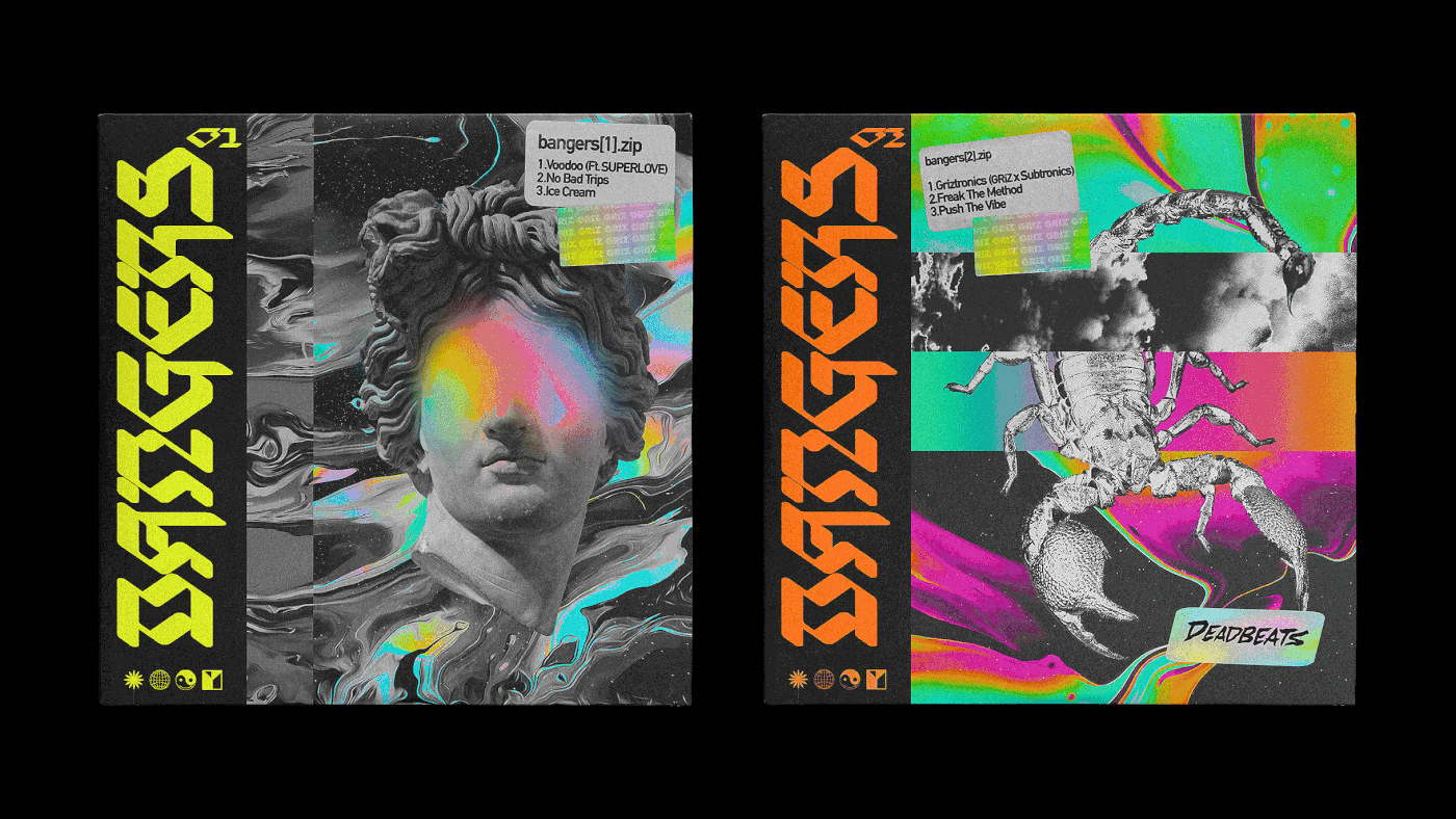 bangers Digital Art  ep cover graphic design  GRiZ holographic iridescent Music cover print typography  