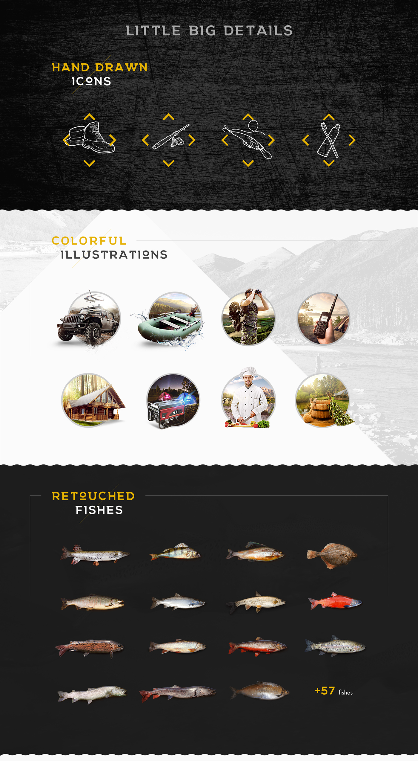 photoshop fishing expedition tour design fish journey Fisherman Nature wireframes