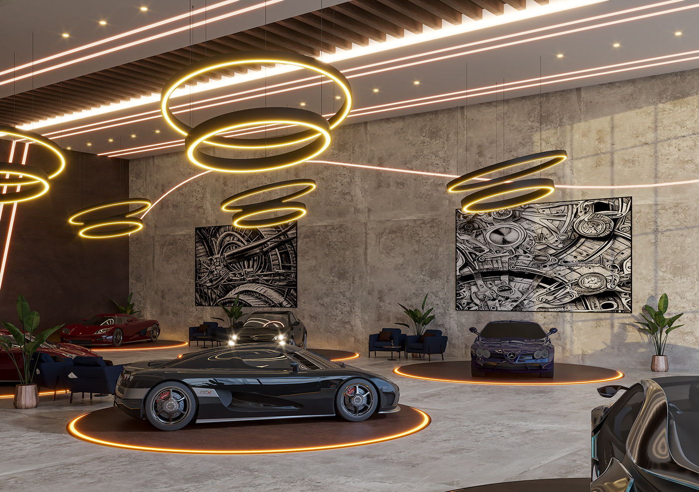 CARSHOW 3D architecture Render interior design  modern 3ds max CGI visualization corona