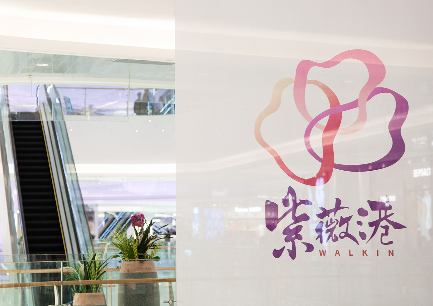 Calligraphy   flower guideline Interior logo pink purple red shopping mall typo