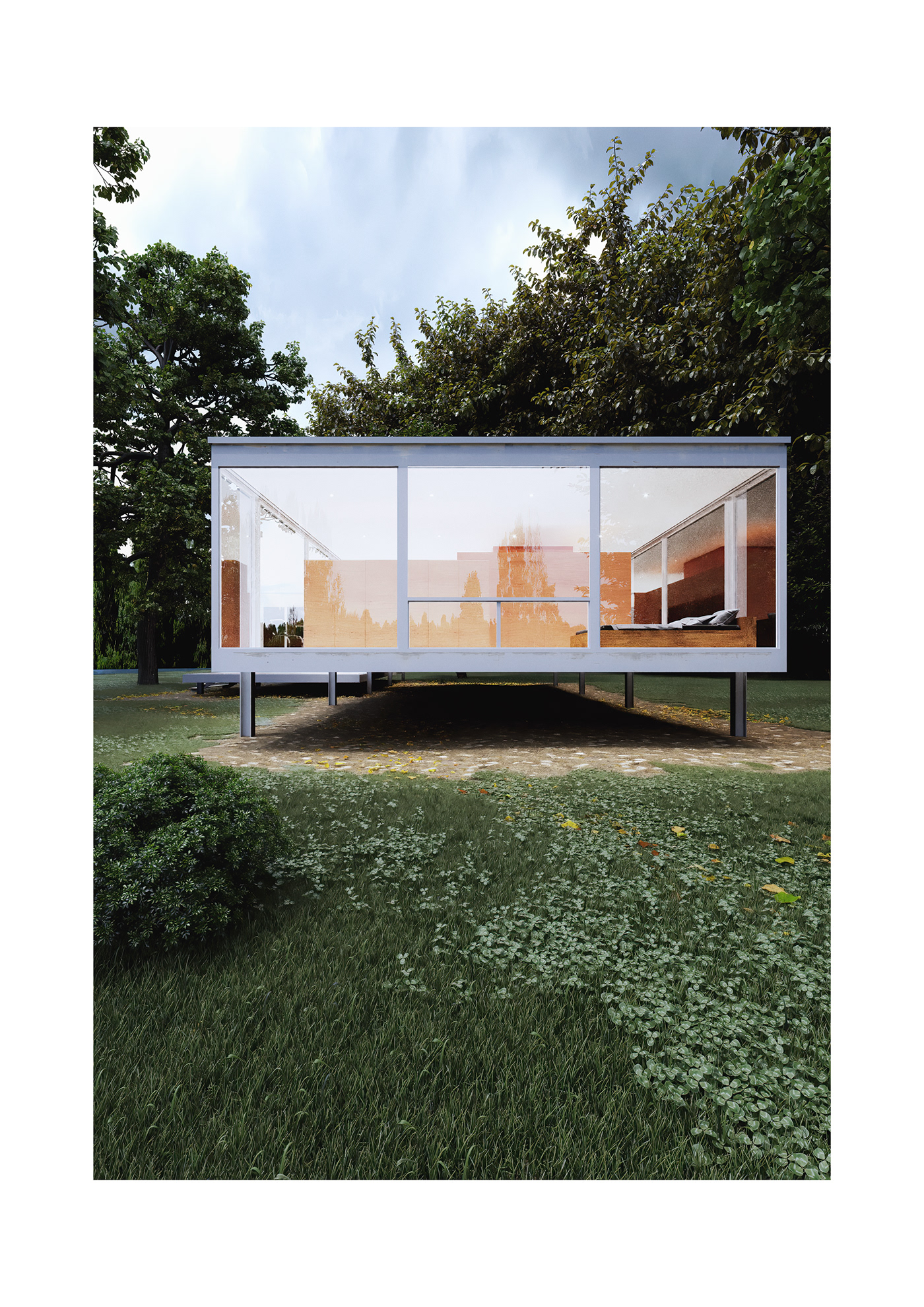 рендер architecture visualization modern exterior mies van der rohe farnsworth house