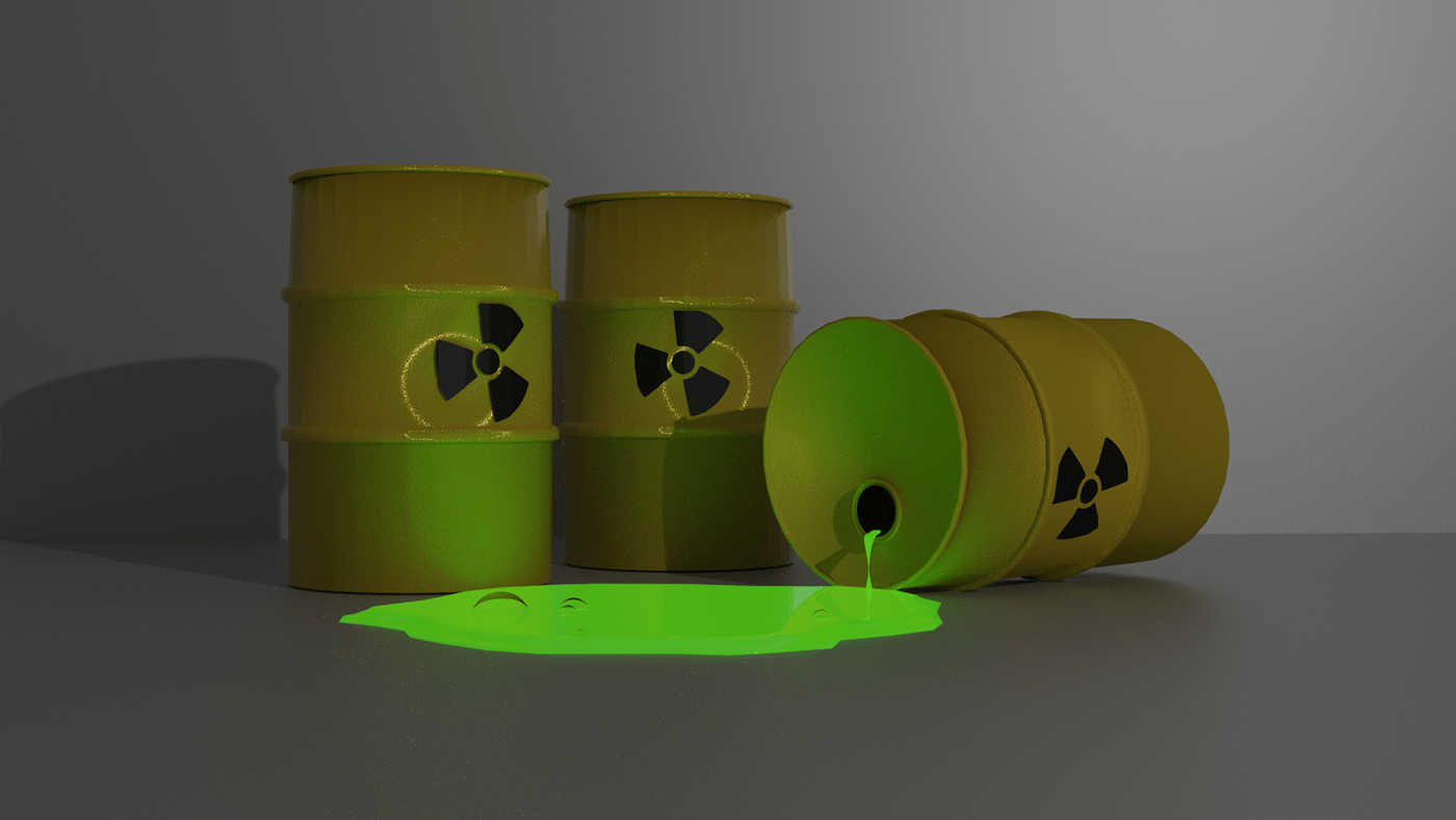 3D blender green nuclear Posion Render toxic wall waste yellow