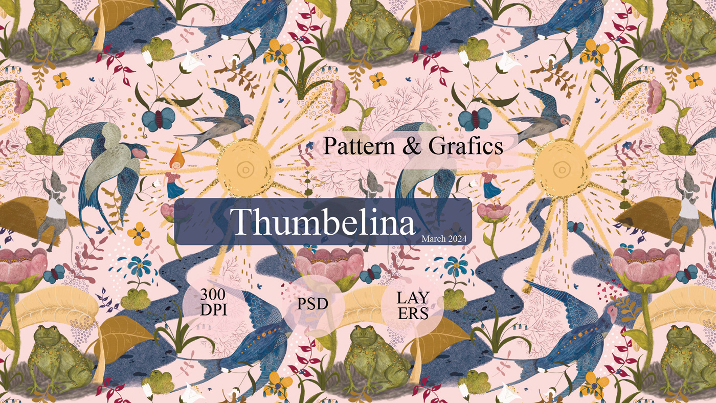 Drawing  concept art seamless pattern textile design  Wallpaper design fabric pattern design  Thumbelina fairy fabric fairytale pattern
