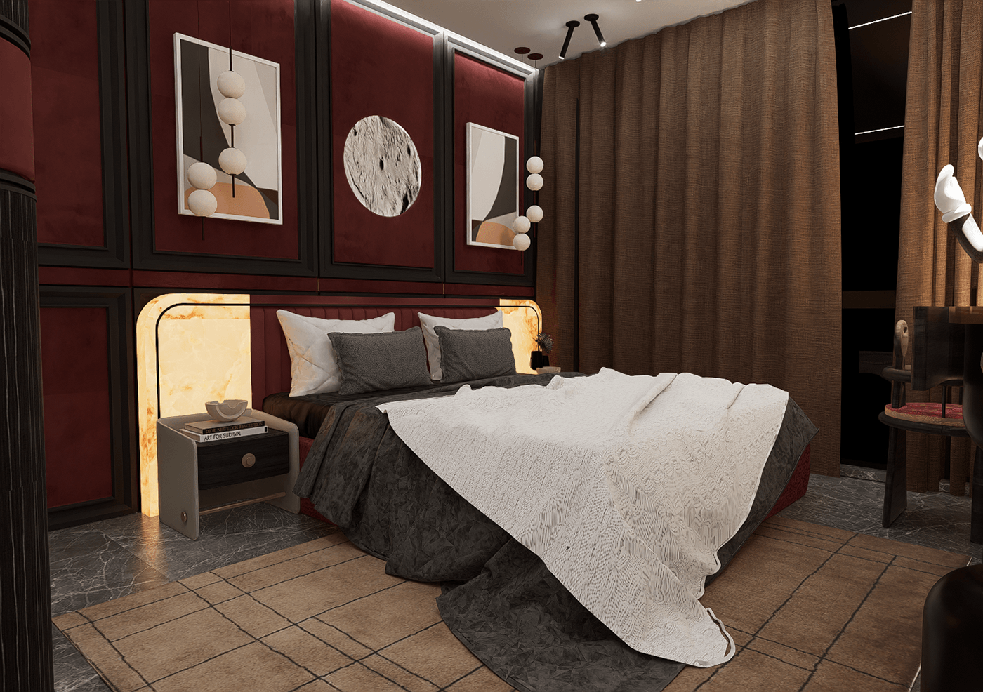 cosy interior design  red bedroom architecture