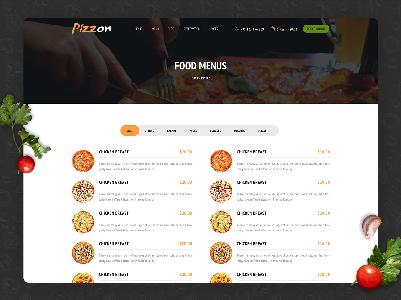 Cafe Website design Food Website HTML HTML Template pizza website psd template restaurant Website