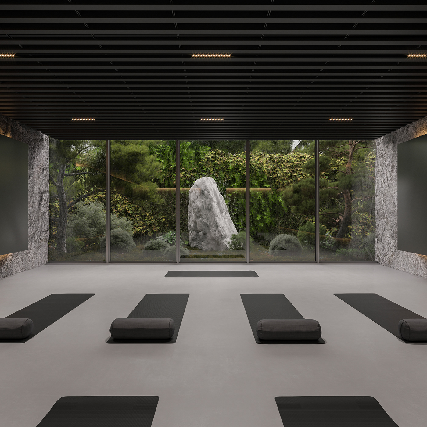 3ds max design Interior interior design  minimalistic Render rockwall studio visualization Yoga