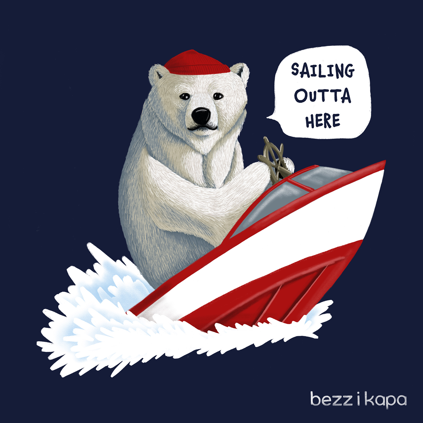 Polar Bear Ecology climate change Arctic Speedboat Character design  sailing navy colored pencils Sailor