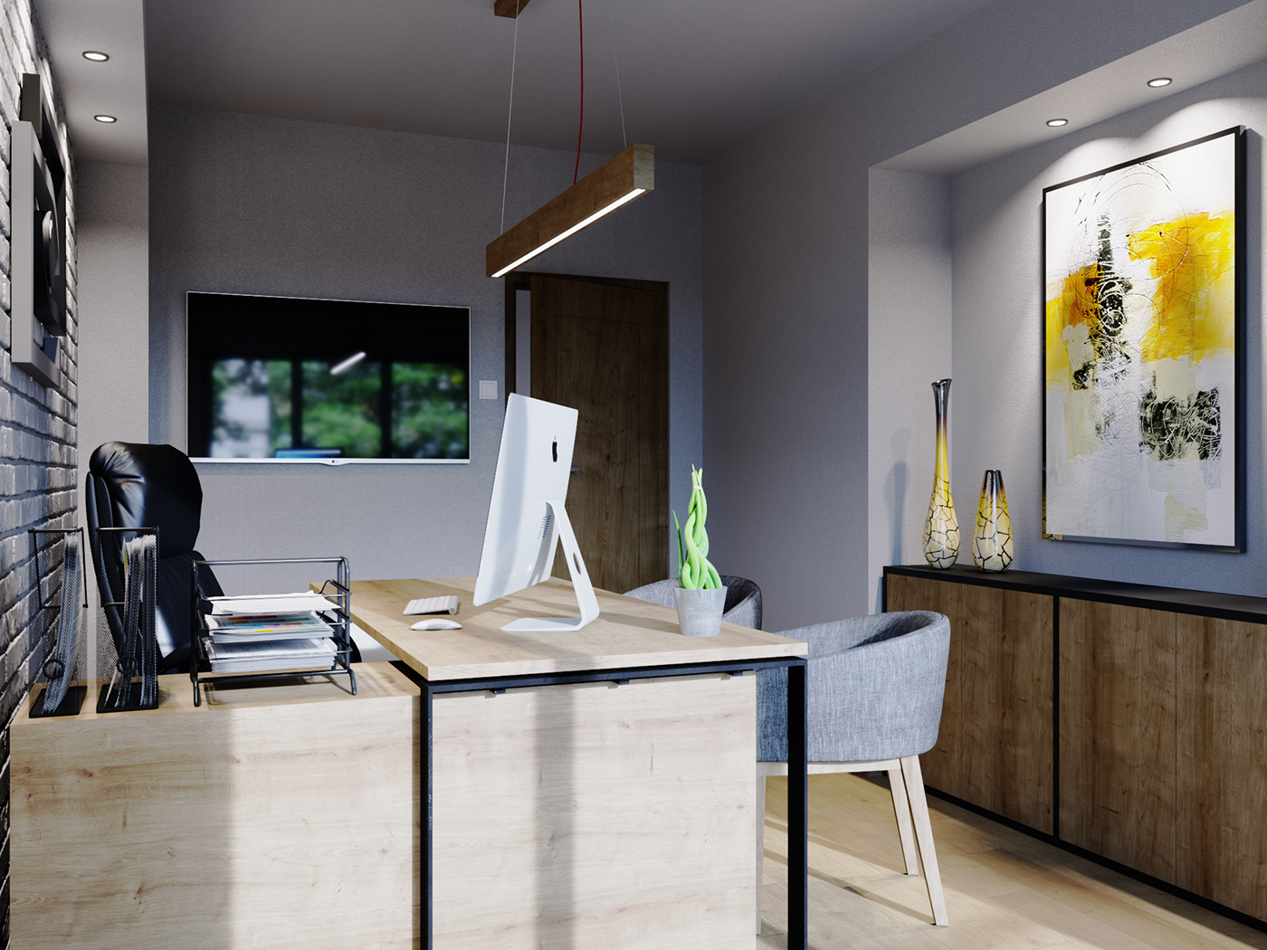 3d Visualisation bricks CGI cgiarchitect coronarenderer design Interior modern Office wood