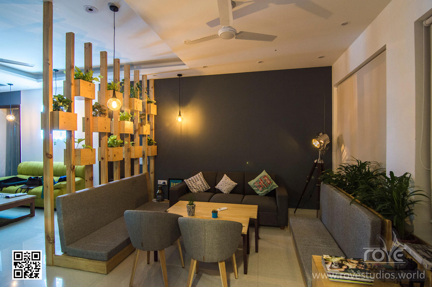Office Interior design planters warm light soothing interior wooden interior