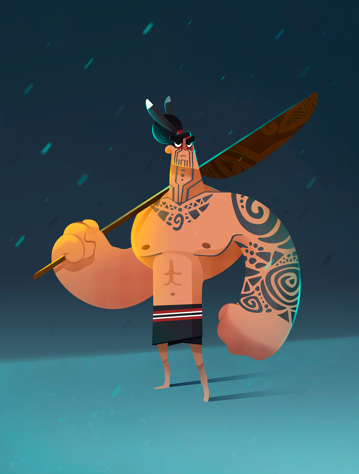 warrior maori Character muscle design cartoon light photoshop ilustration monster