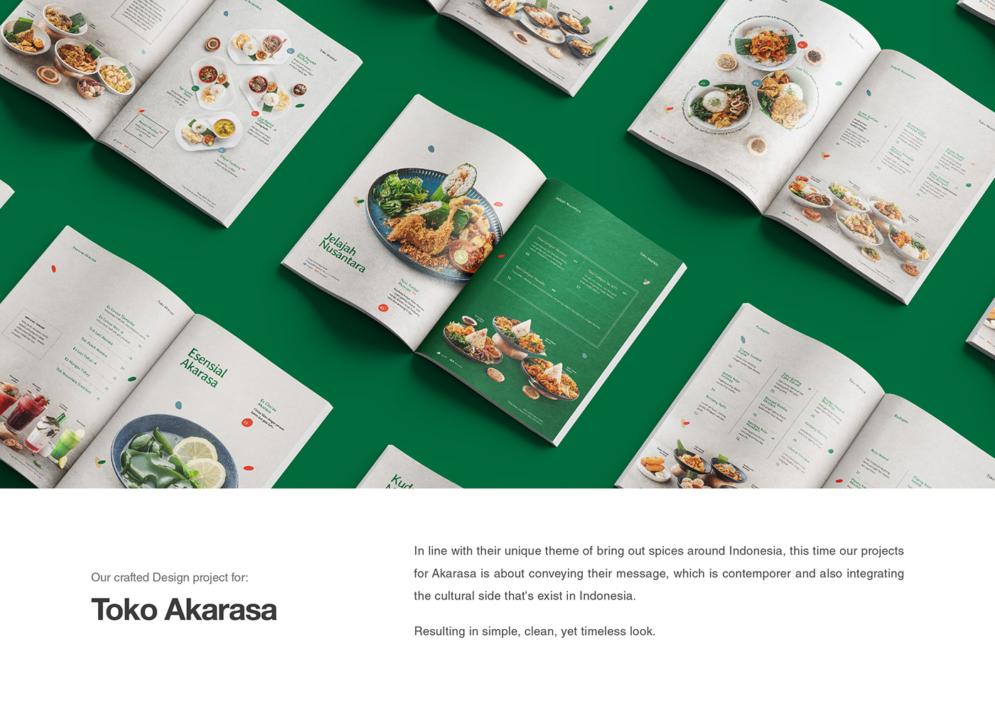 Green menu book, cultural menu, contemporary style.