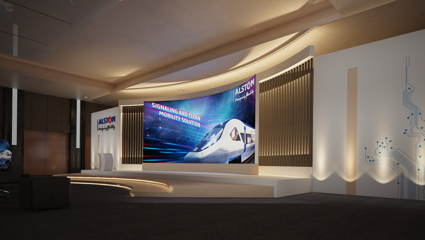 #exhibition design #events   #Alstom #wood #straightlines #stage #gate  #boothes #CreativeDirection #Curvescreen