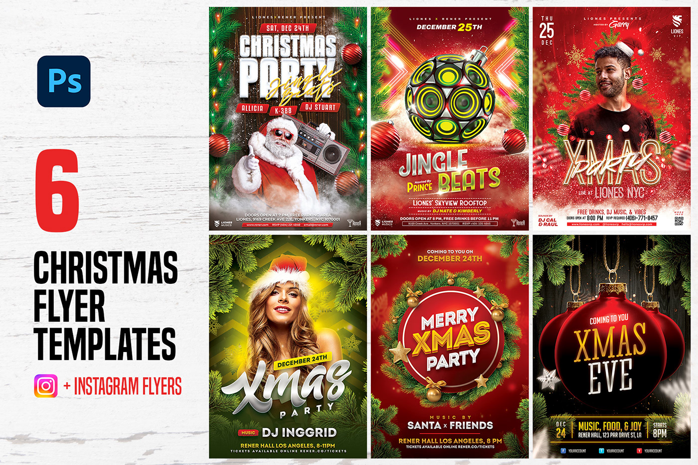 bornx design bundle Christmas creative market flyer flyer template party poster template psd xmas