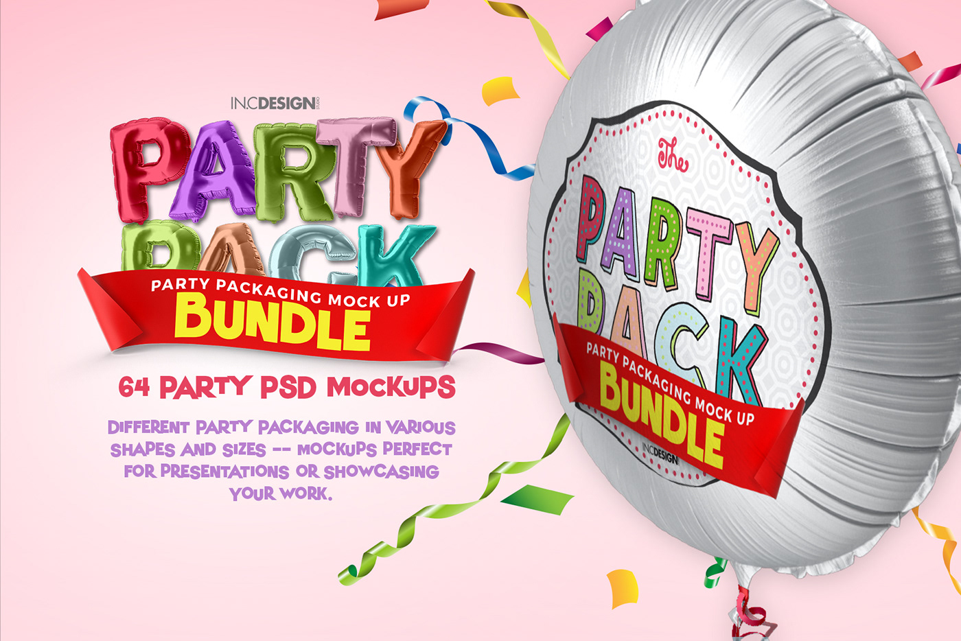 party Mockup free Packaging fiesta banners gifts colorful presentation