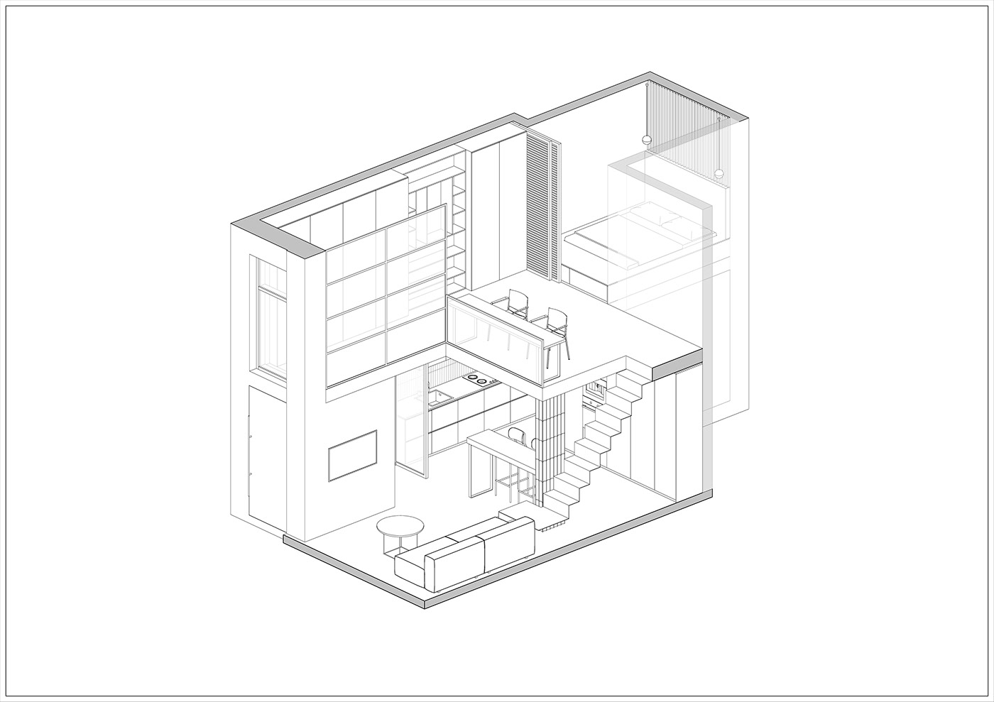 Tiny small Interior design visualization architecture concrete minimal spaces Render
