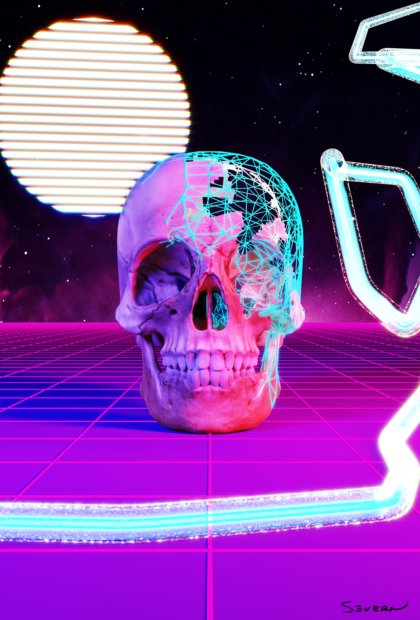 3D abstract blender Cyberpunk Digital Art  Render Retro sci-fi Synthwave vaporwave