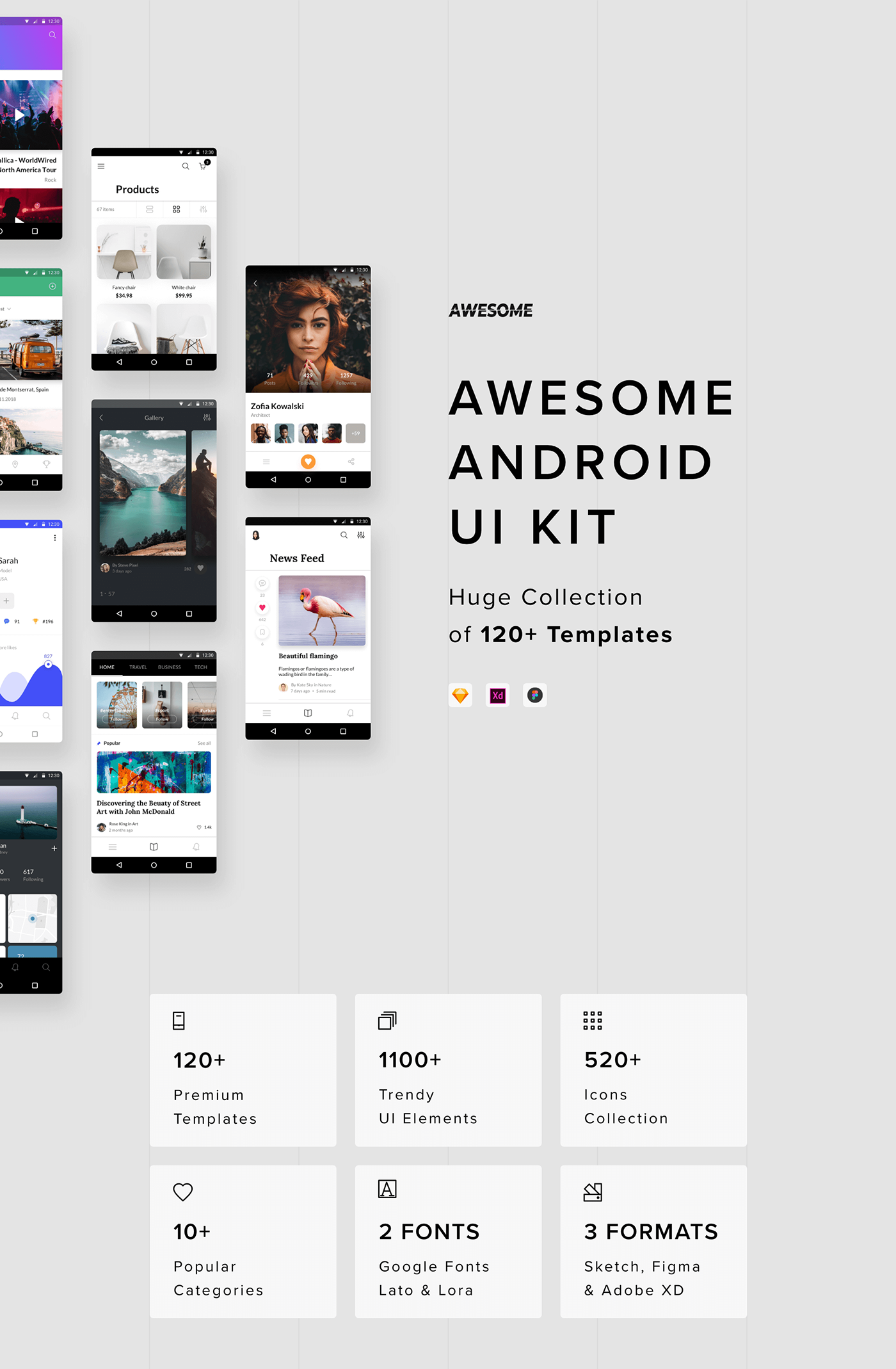 ui kit android material design sketch Adobe XD Figma vector templates screens